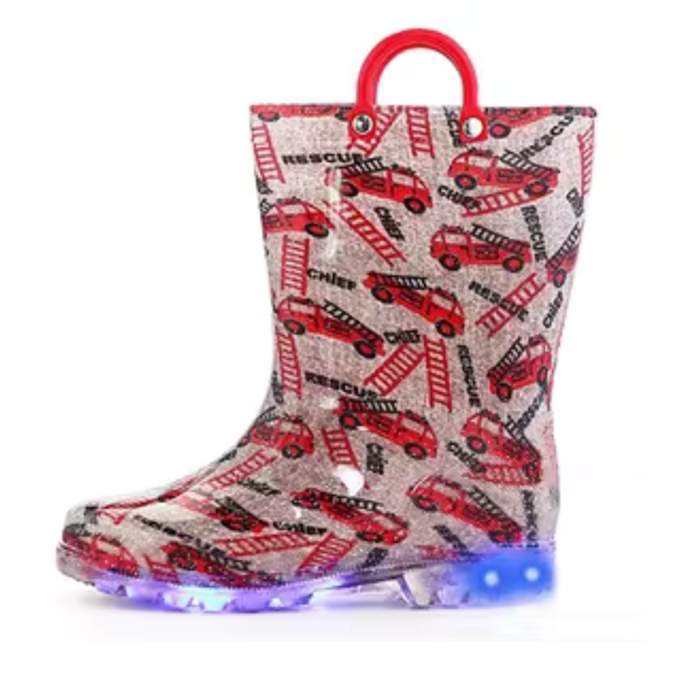 KOMFOR ME Red fire truck light up rain boots size 7